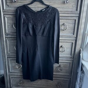 NWOT All Saints Black Long Sleeve Cocktail, Evening Dress with Lace Detail 8